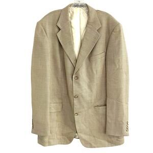 Oscar De La Renta 100% Wool Tan Sport Jacket Micro Check Sand Blazer Mens 43L